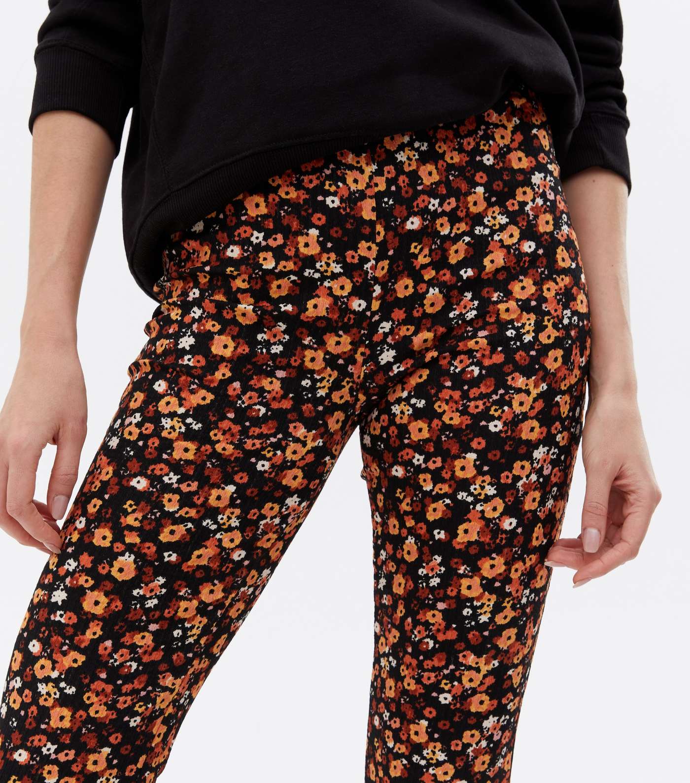 Tall Brown Ditsy Floral High Waist Flared Trousers Image 3