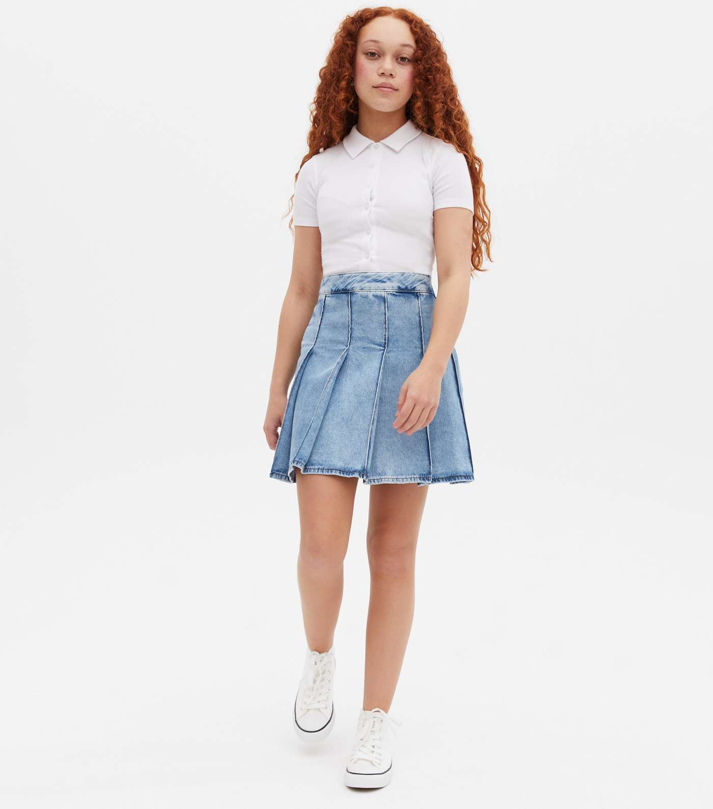 Girls Pale Blue Denim Pleated Tennis Skirt