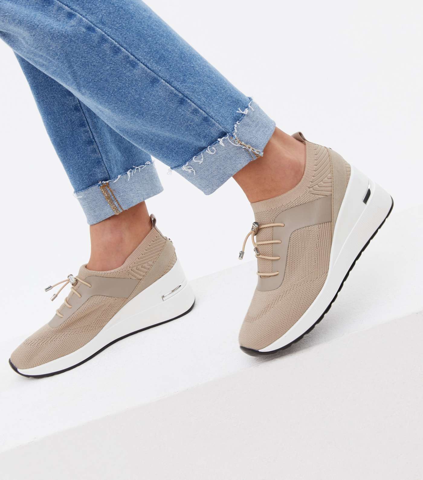 Light Brown Knit Toggle Wedge Trainers Image 2