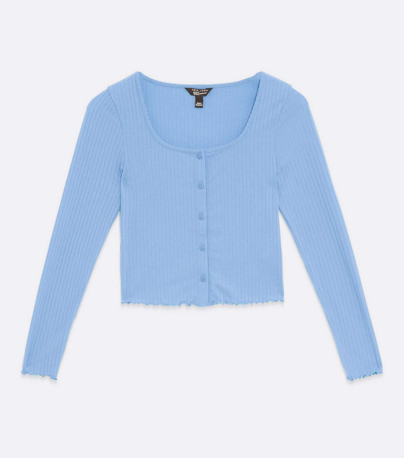 Girls Pale Blue Ribbed Scoop Neck Button Cardigan Image 5