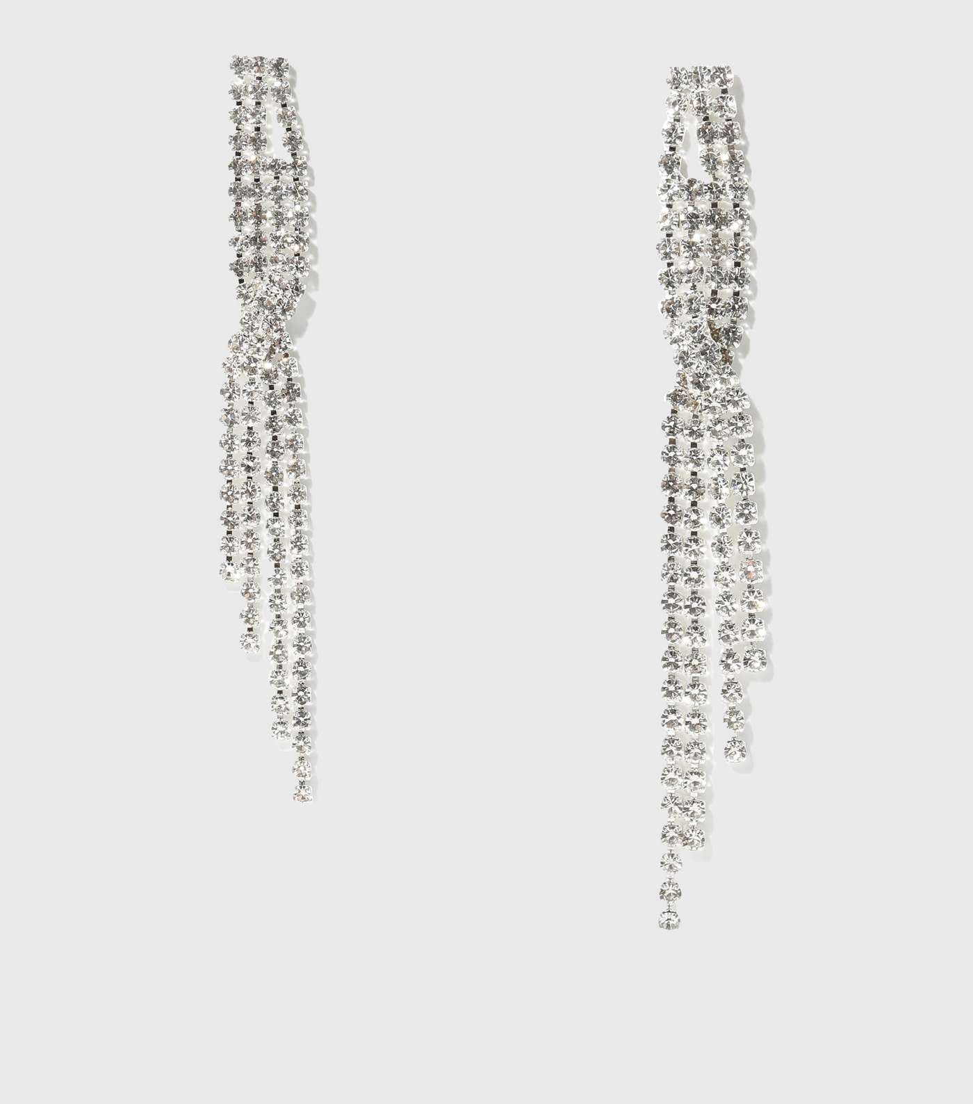Silver Diamanté Twist Tassel Stud Earrings