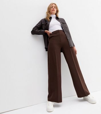 Wide linenblend trousers  Dark brown  Ladies  HM IN
