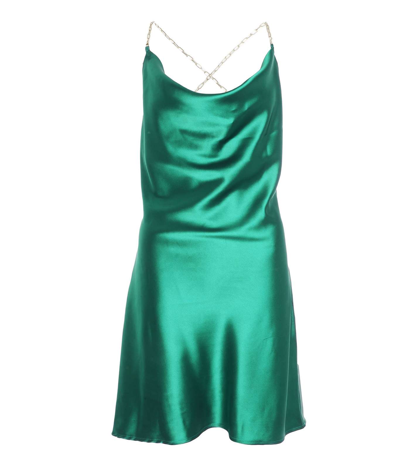 QUIZ Dark Green Satin Chain Strap Mini Dress Image 4