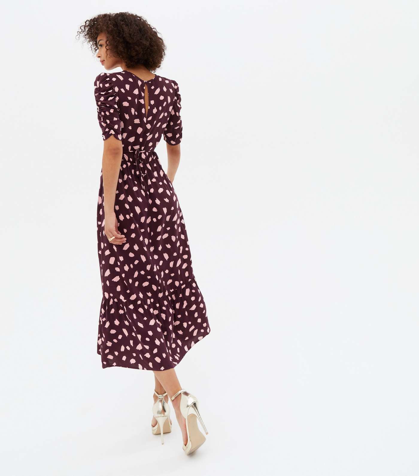 Tall Burgundy Abstract Ruched Sleeve Midi Dress Image 4