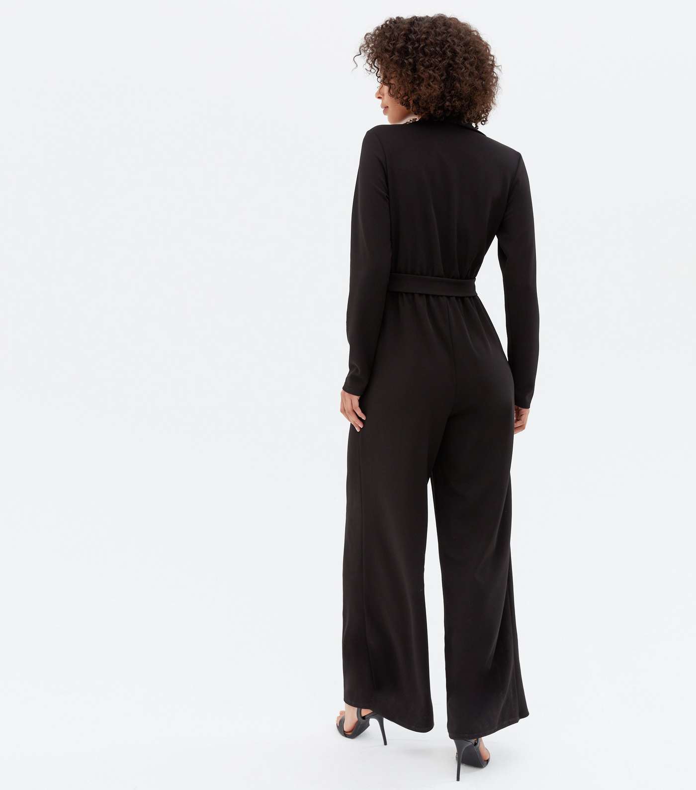 Tall Black Revere Collar Long Sleeve Belted Jumpsuit Image 4