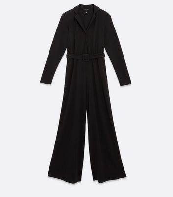 Tall Black Revere Collar Long Sleeve Belted Jumpsuit New Look