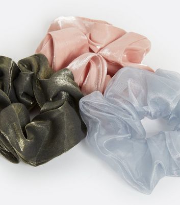 Damen Accessoires 3 Pack Pale Blue Pink and Gold Organza Shimmer Scrunchies