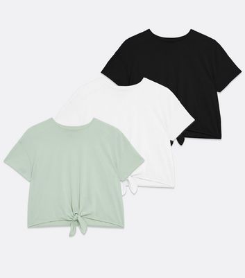 Teenager Bekleidung für Mädchen Girls 3 Pack Light Green White and Black Tie Front T-Shirts