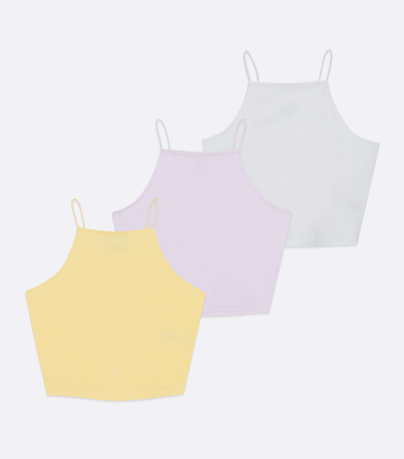 Girls 3 Pack Yellow Lilac and Grey Spaghetti Camis Image 5