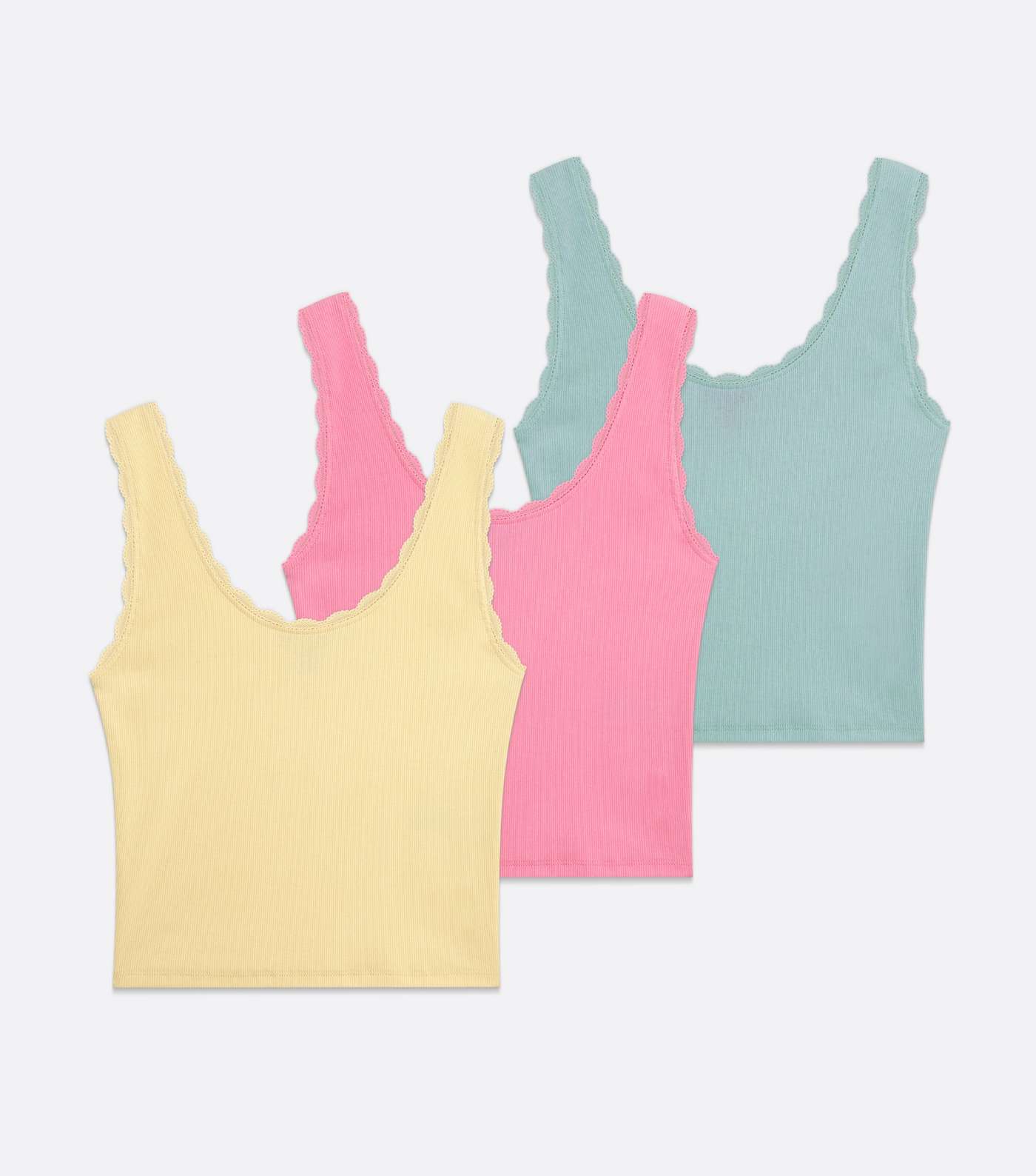 Girls 3 Pack Yellow Pink and Green Lace Trim Vests Image 5