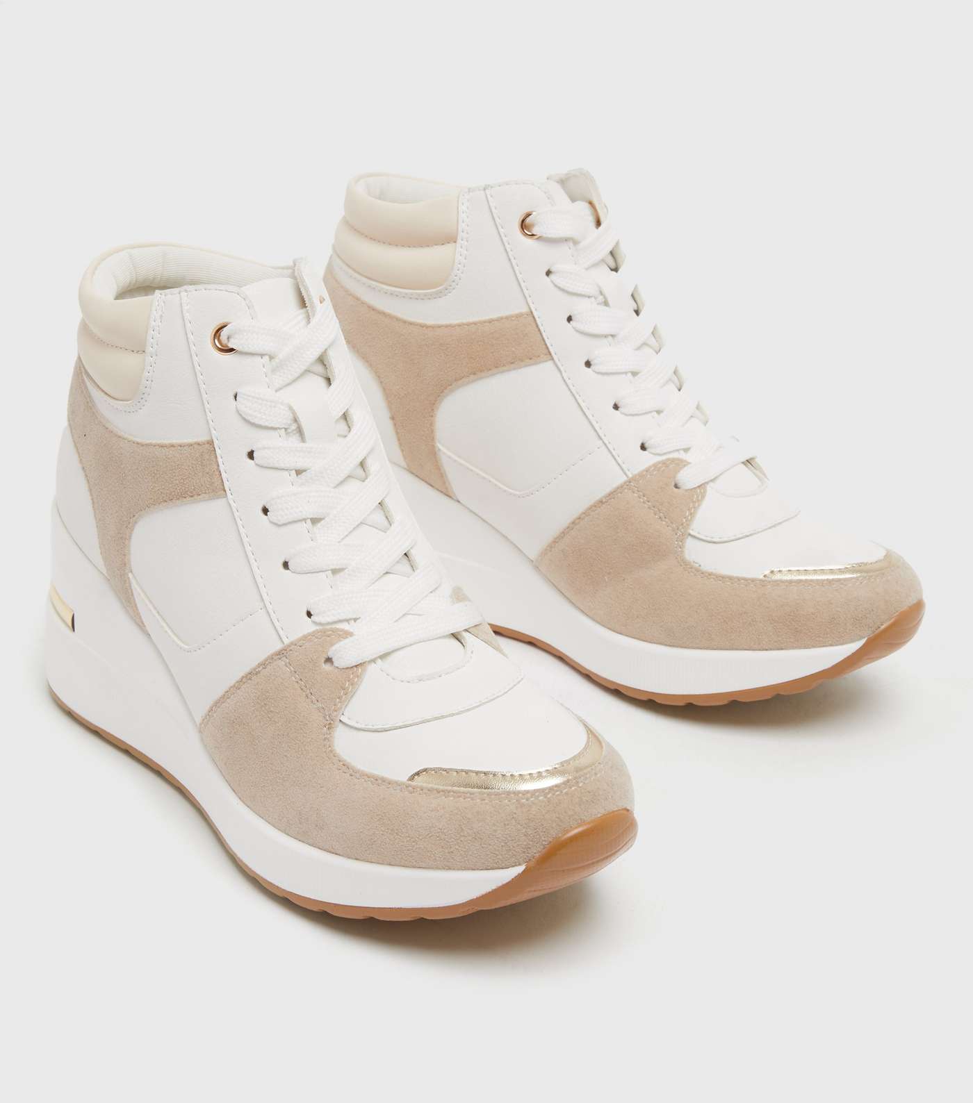 White Metal Trim Lace Up Wedge Trainers Image 3