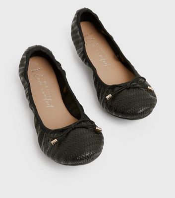 shop for Wide Fit Black Woven Bow Ballet Pumps New Look Vegan at Shopo