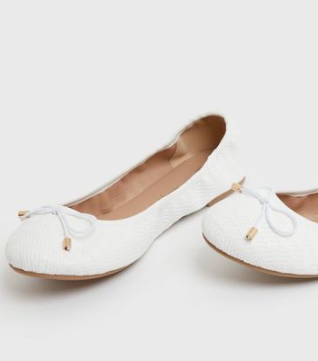 shop for Wide Fit White Woven Bow Ballet Pumps New Look Vegan at Shopo