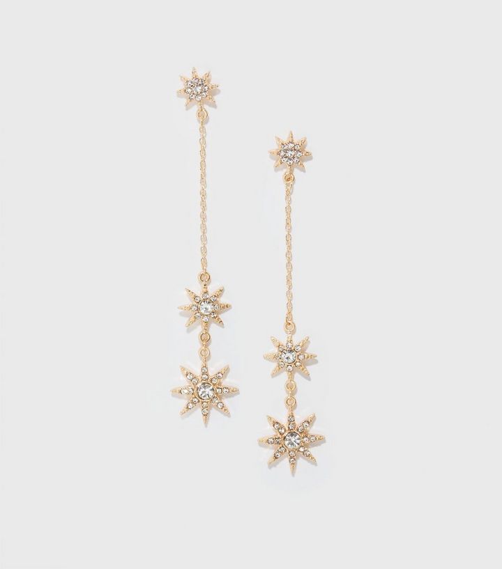 Gold Diamante Star Drop Stud Earrings New Look