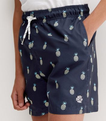 Boys Navy Pineapple Swim Shorts | New Look