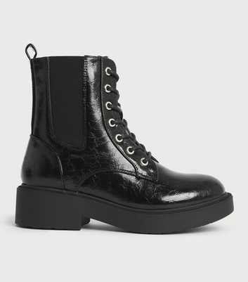 Black Lace Up Chunky Chelsea Boots
