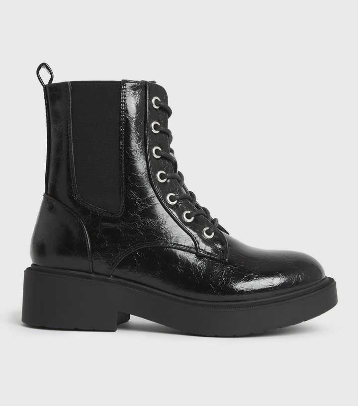 Black Lace Up Chunky Chelsea Boots