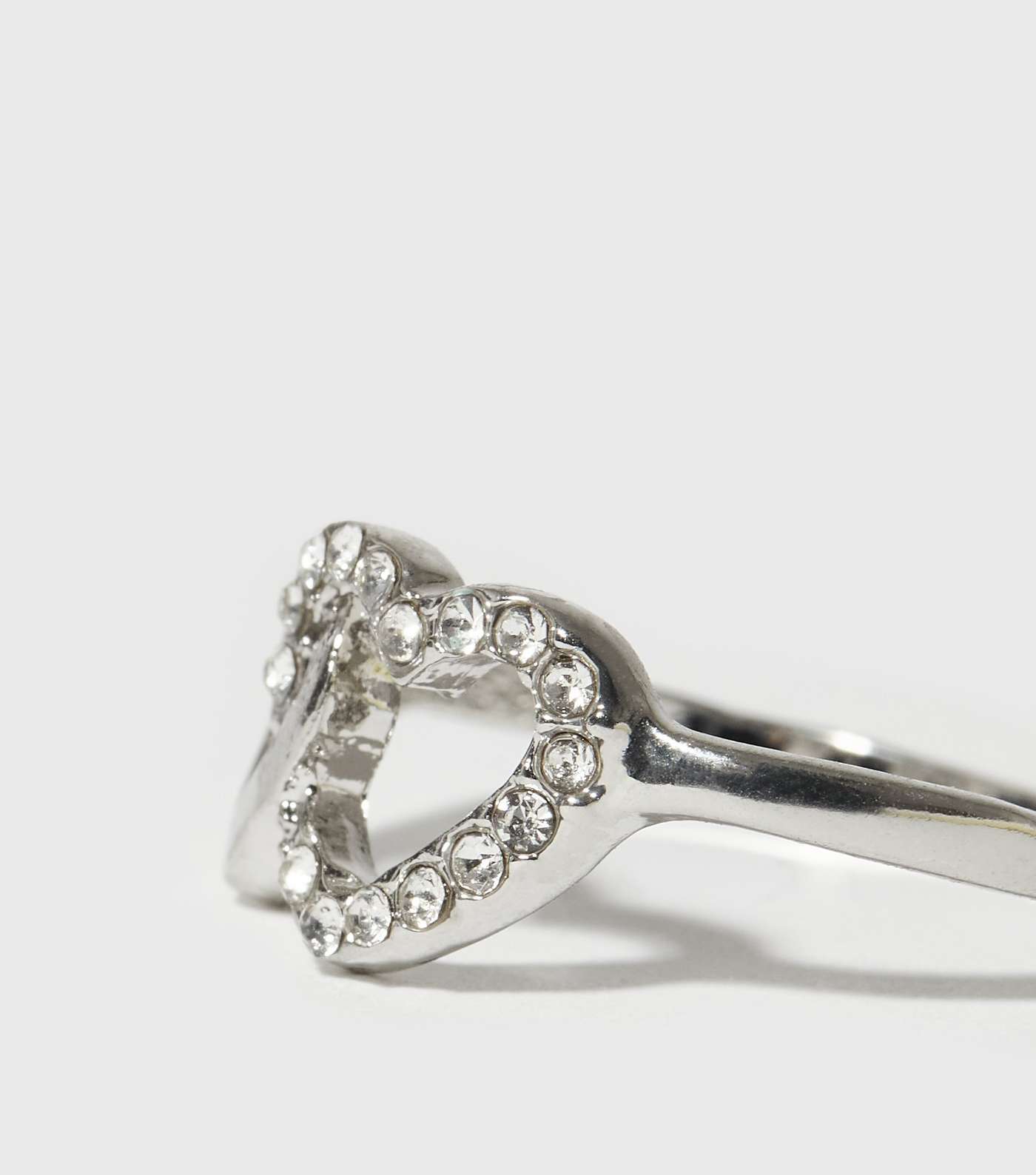 Silver Diamanté Double Heart Ring Image 3