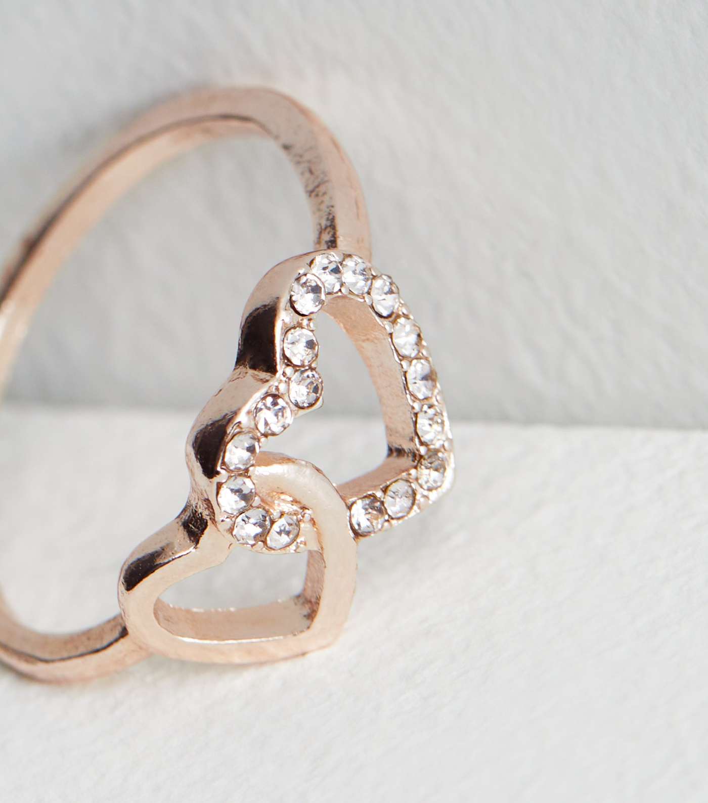 Rose Gold Diamanté Double Heart Ring Image 2
