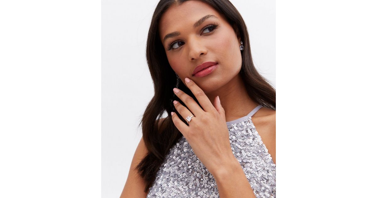 Silver Cubic Zirconia Rectangle Ring | New Look