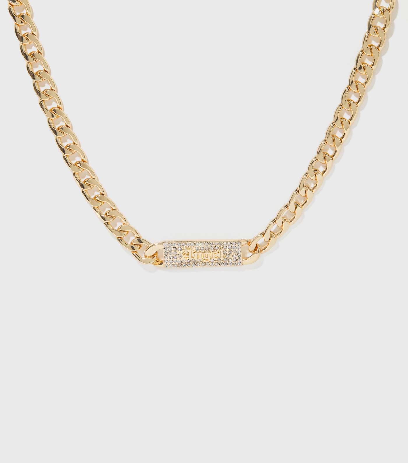 Gold Diamanté Angel Bar Pendant Chain Necklace