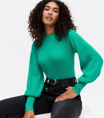 Green puff shop sleeve sweater