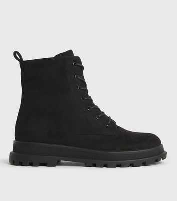 Black Suedette Lace Up Ankle Boots