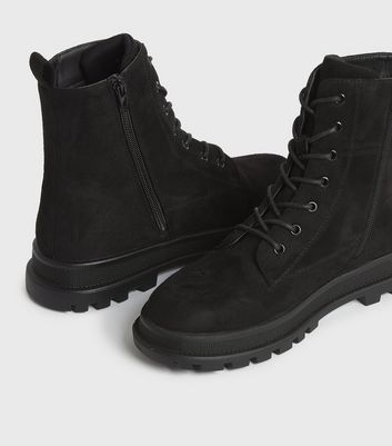 new look suedette lace up ankle boot in black
