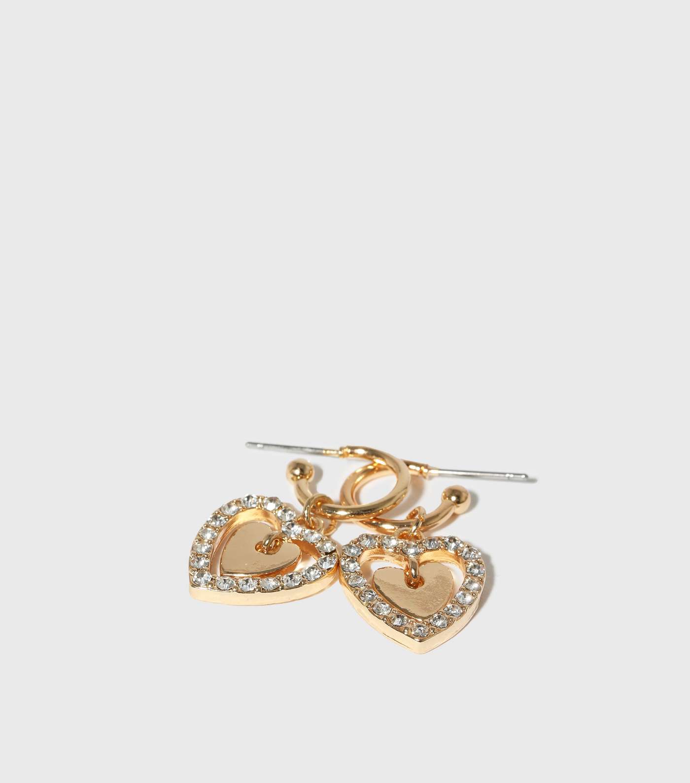 Gold Diamanté Heart Charm Hoop Earrings Image 2