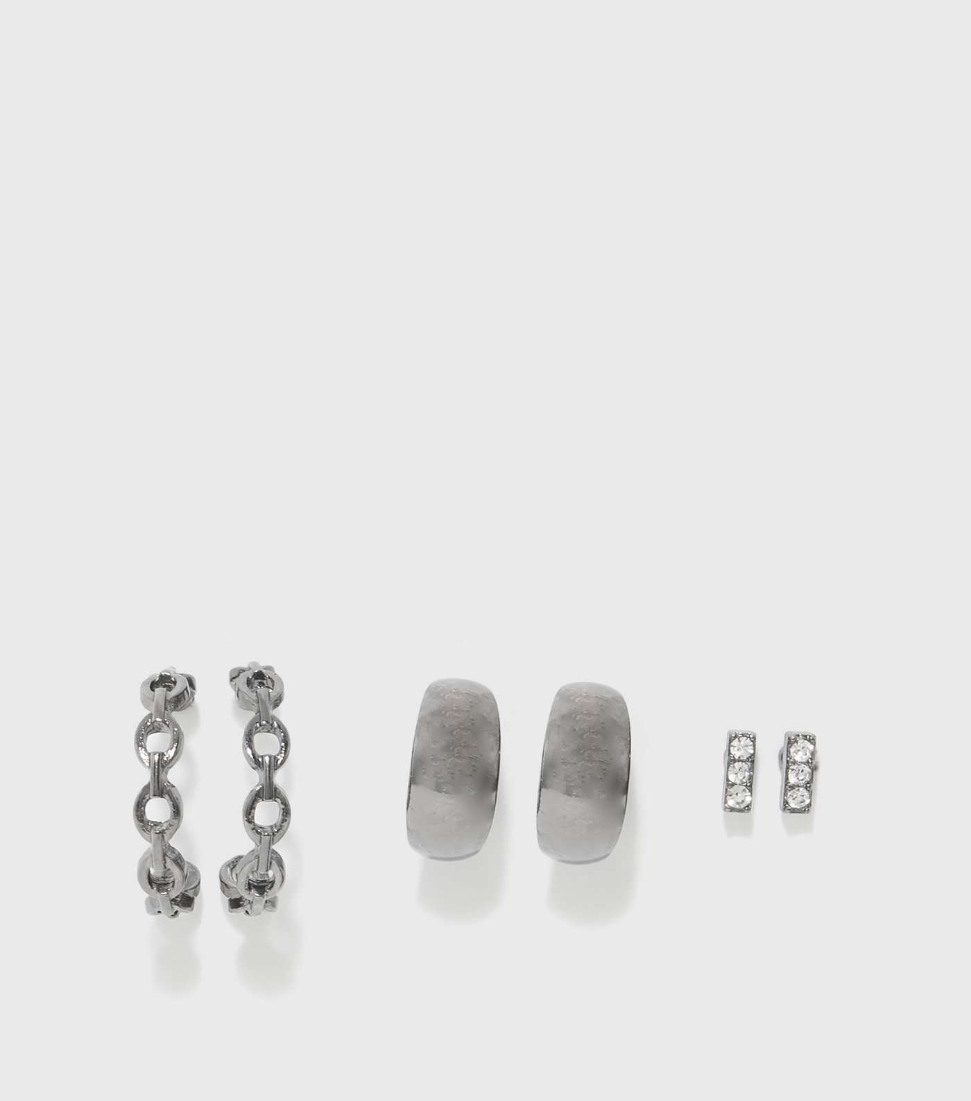 3 Pack Silver Chain Hoop Earrings