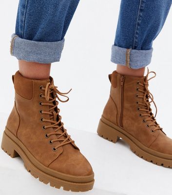 New look brown 2025 lace up boots