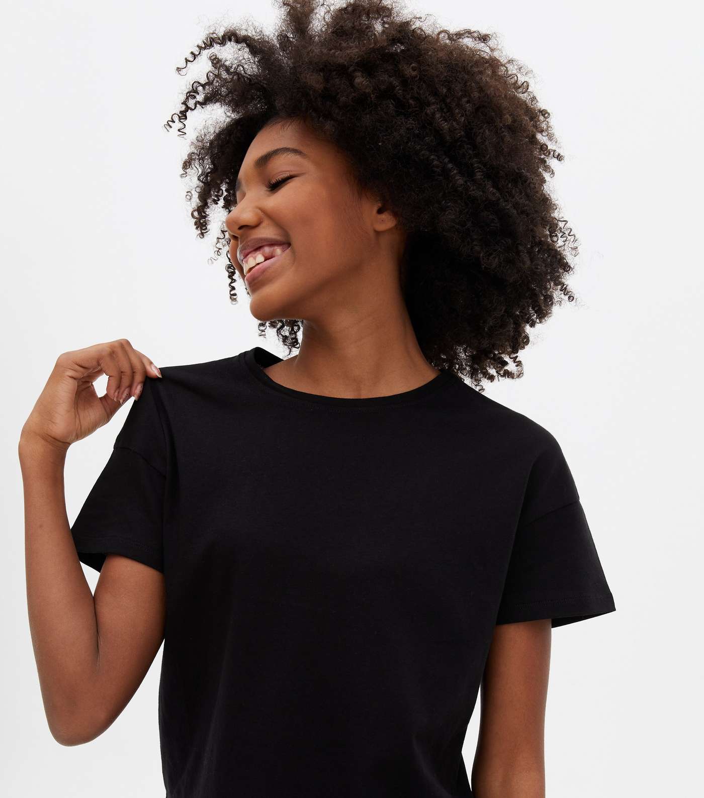 Girls Black Jersey Crew Neck T-Shirt Image 3
