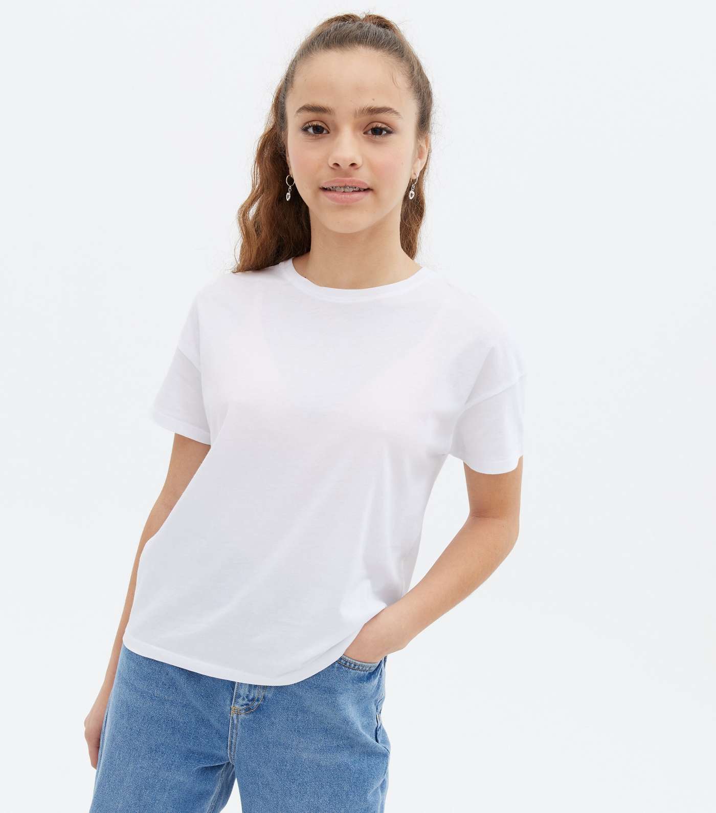 Girls White Jersey Crew Neck T-Shirt Image 3