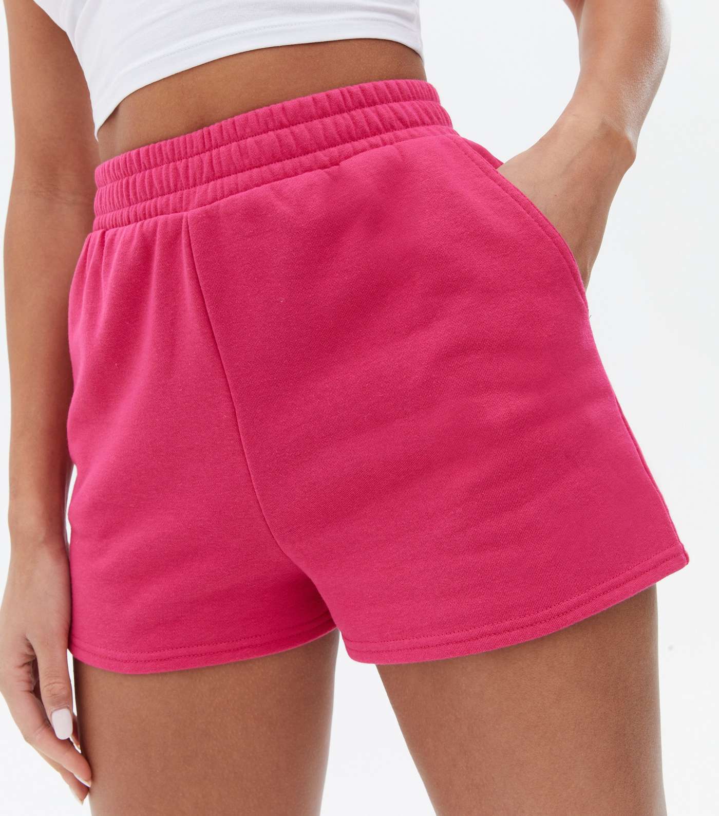 Bright Pink Jersey High Waist Shorts Image 3