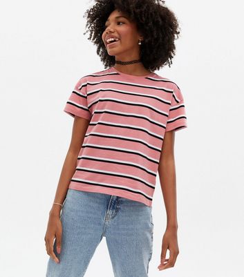 pink striped short sleeve shirt