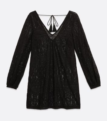 Click to view product details and reviews for Black Lace Tassel Back Long Sleeve Beach Kaftan New Look.