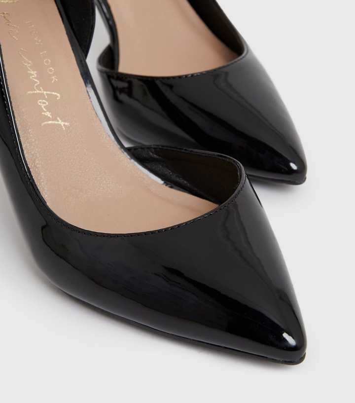 Black Patent Pointed Stiletto Heel Court Shoes | New Look