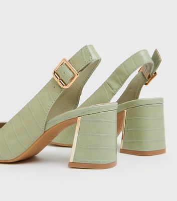 Click to view product details and reviews for Light Green Faux Croc Slingback Block Heel Court Shoes New Look Vegan.