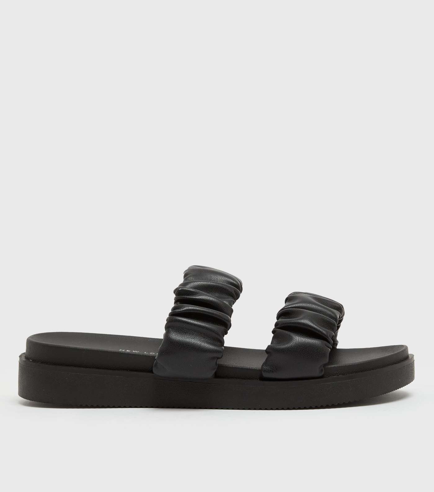 Black Ruched Double Strap Chunky Sliders