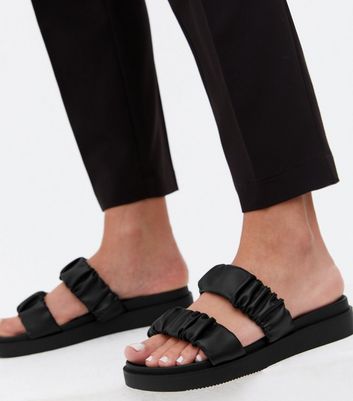 shop for Black Ruched Double Strap Chunky Sliders New Look Vegan at Shopo