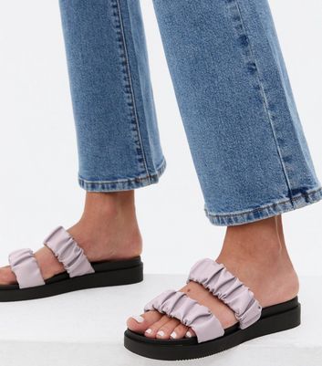 shop for Lilac Ruched Double Strap Chunky Sliders New Look Vegan at Shopo