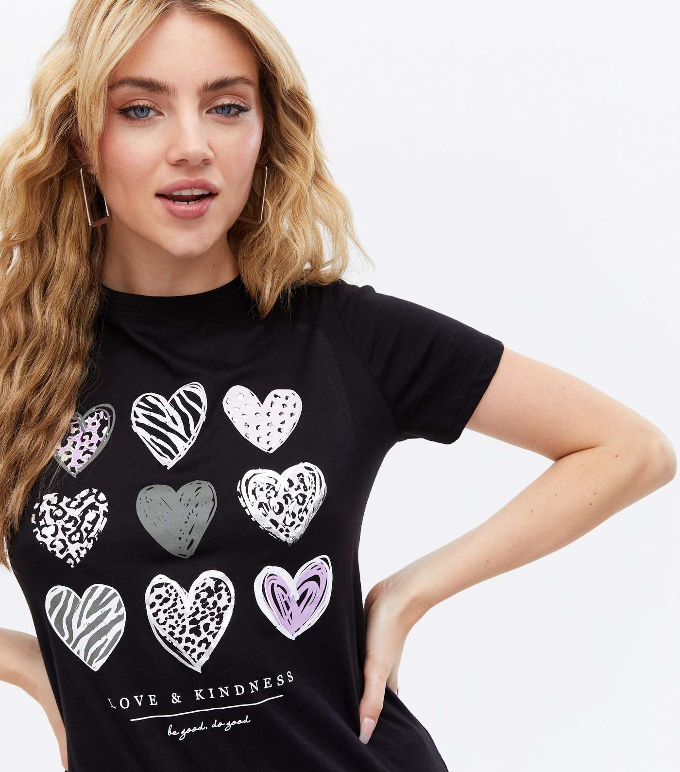 Black Heart Animal Print Love & Kindness Logo T-Shirt