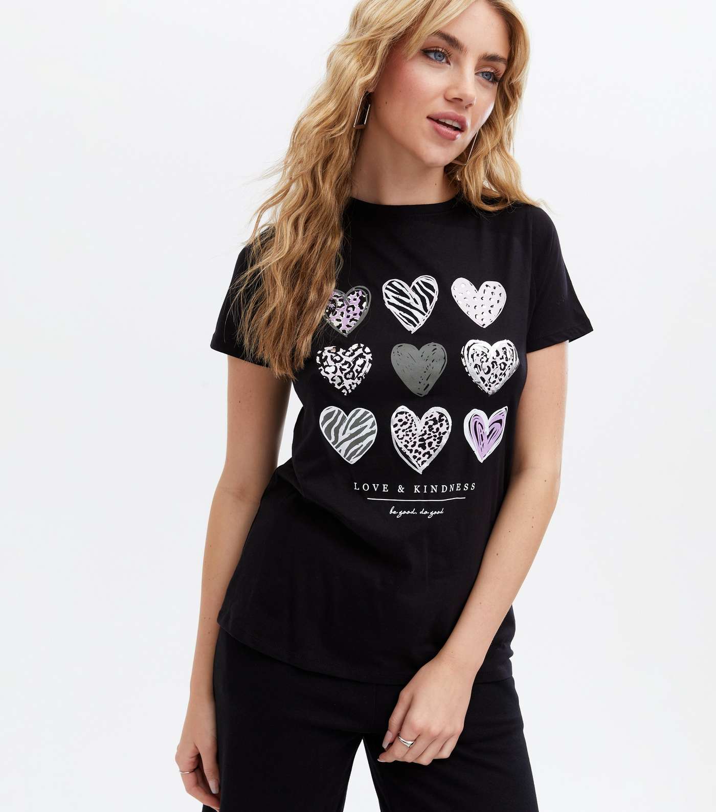 Black Heart Animal Print Love & Kindness Logo T-Shirt Image 3