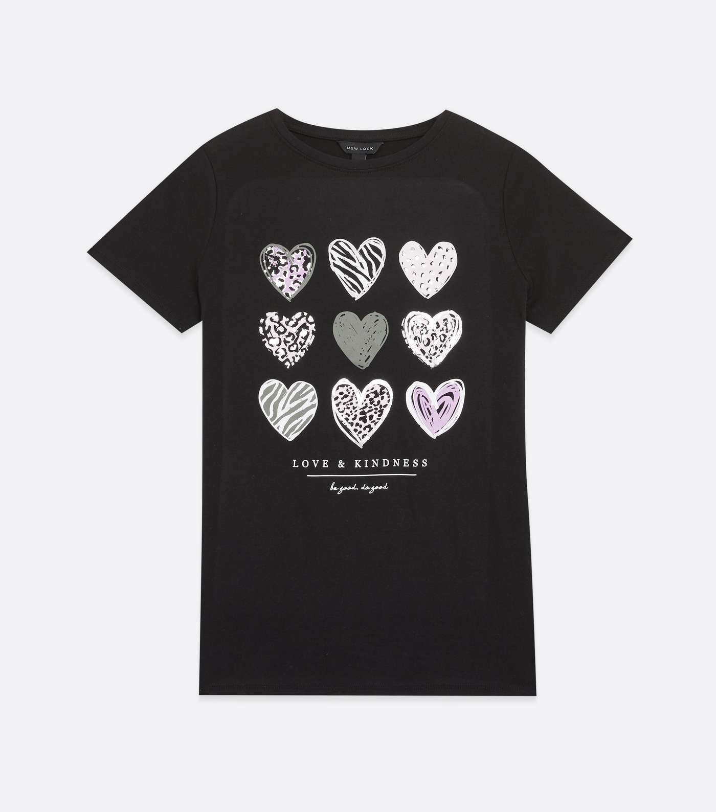 Black Heart Animal Print Love & Kindness Logo T-Shirt Image 5