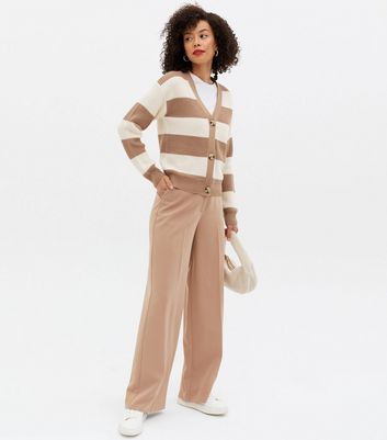 Damen Bekleidung Tall Light Brown Stripe Button Cardigan Damen Bekleidung Tall Light Brown Stripe Button Cardigan