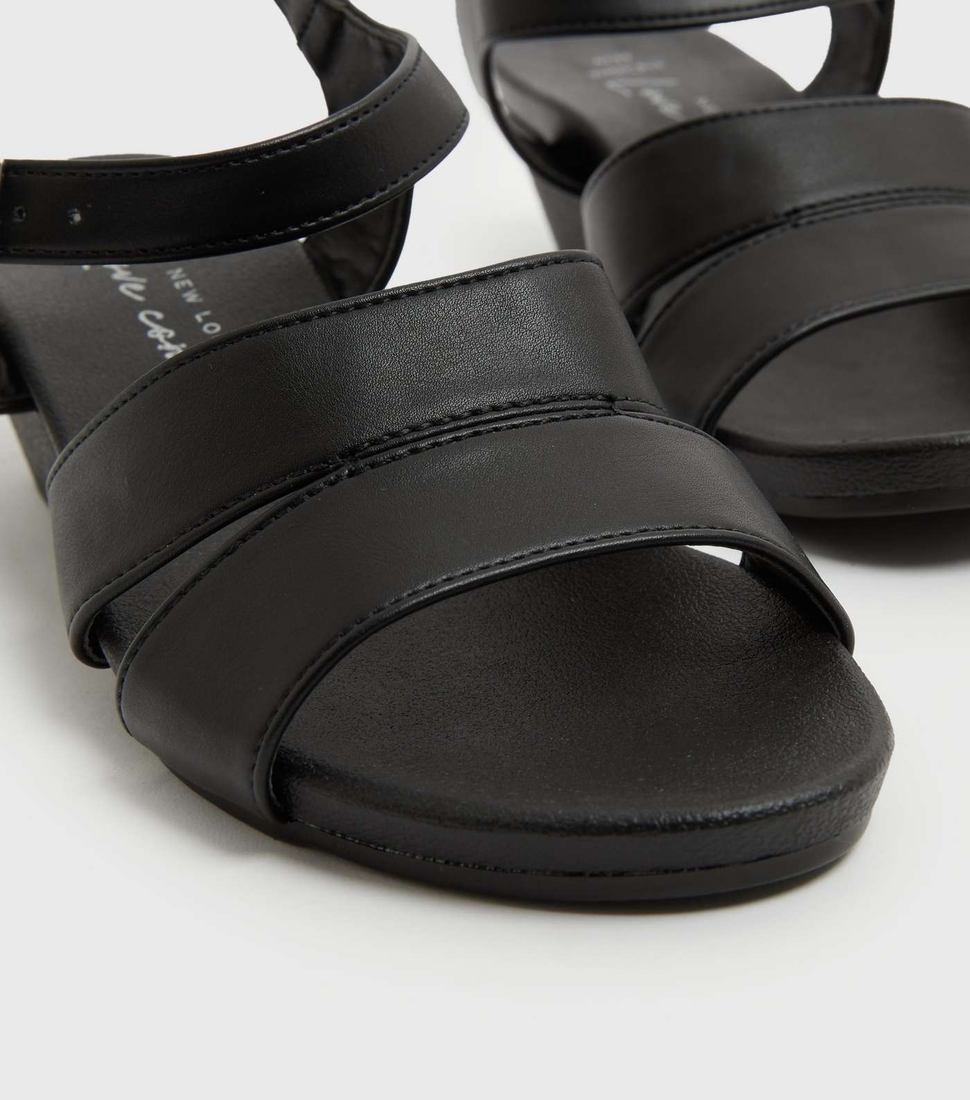Wide Fit Black Leather-Look Cuban Block Heel Sandals Image 4