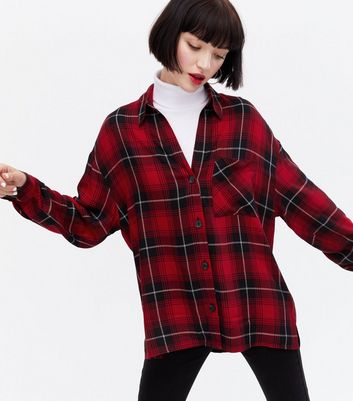 Red Check Oversized Shirt | New Look