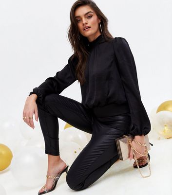 Black satin high neck top Clearance