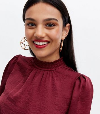 burgundy high neck blouse