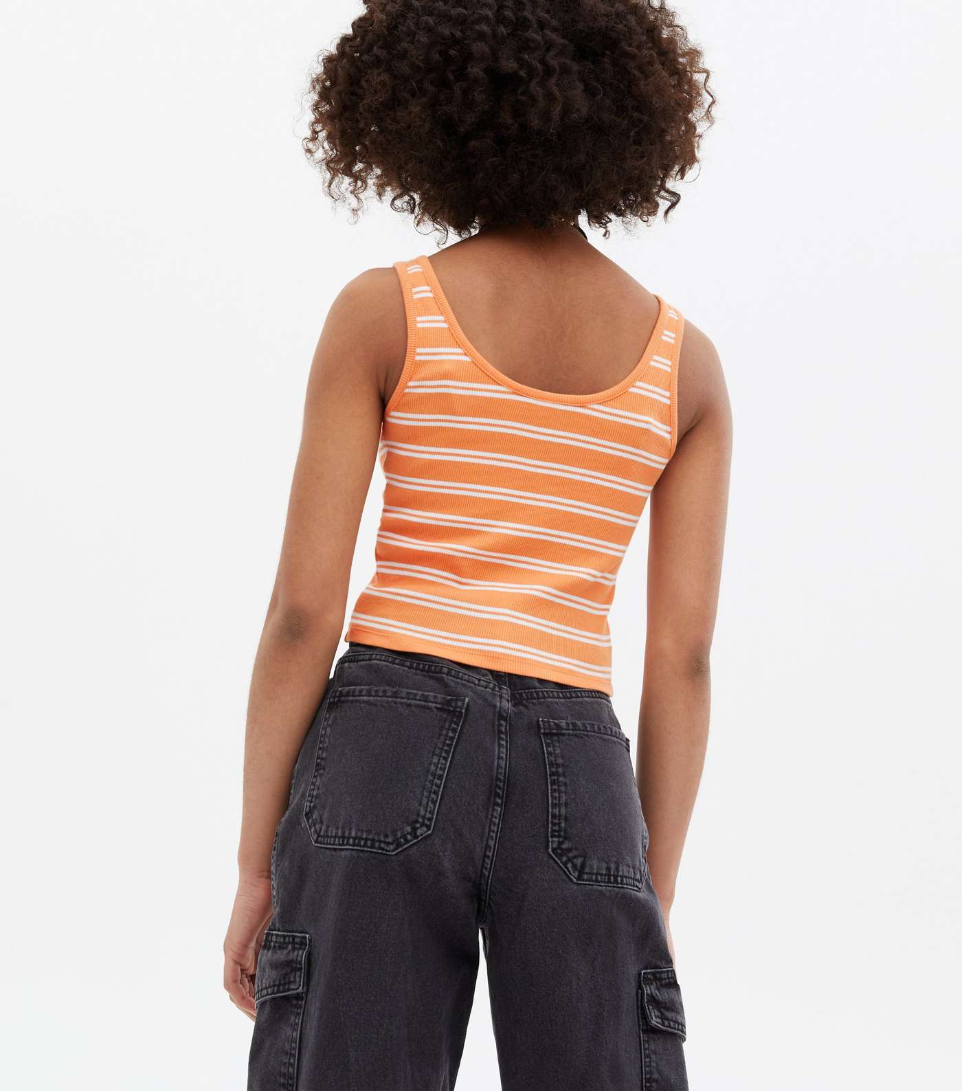 Girls Orange Stripe Ribbed Button Vest Image 4